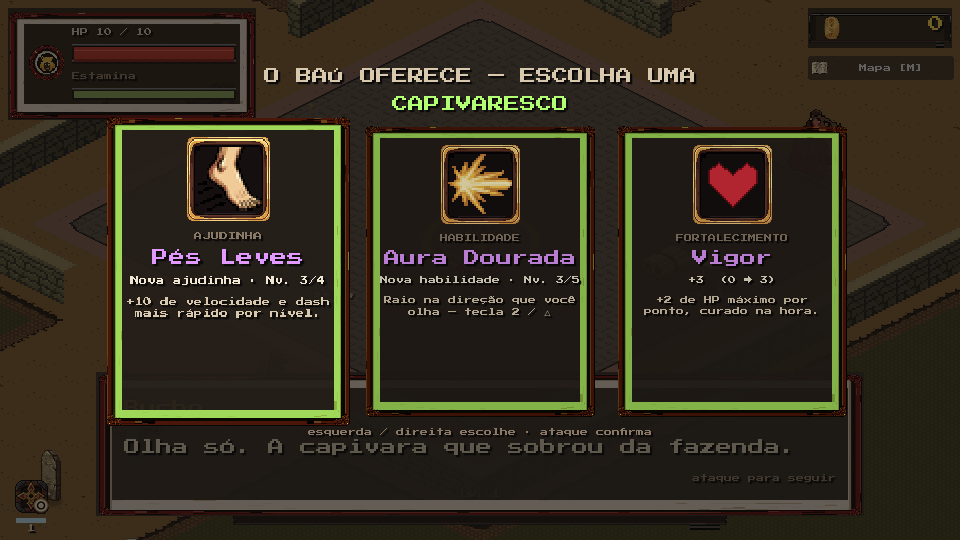 Tela do baú com três cartas de recompensa para escolher